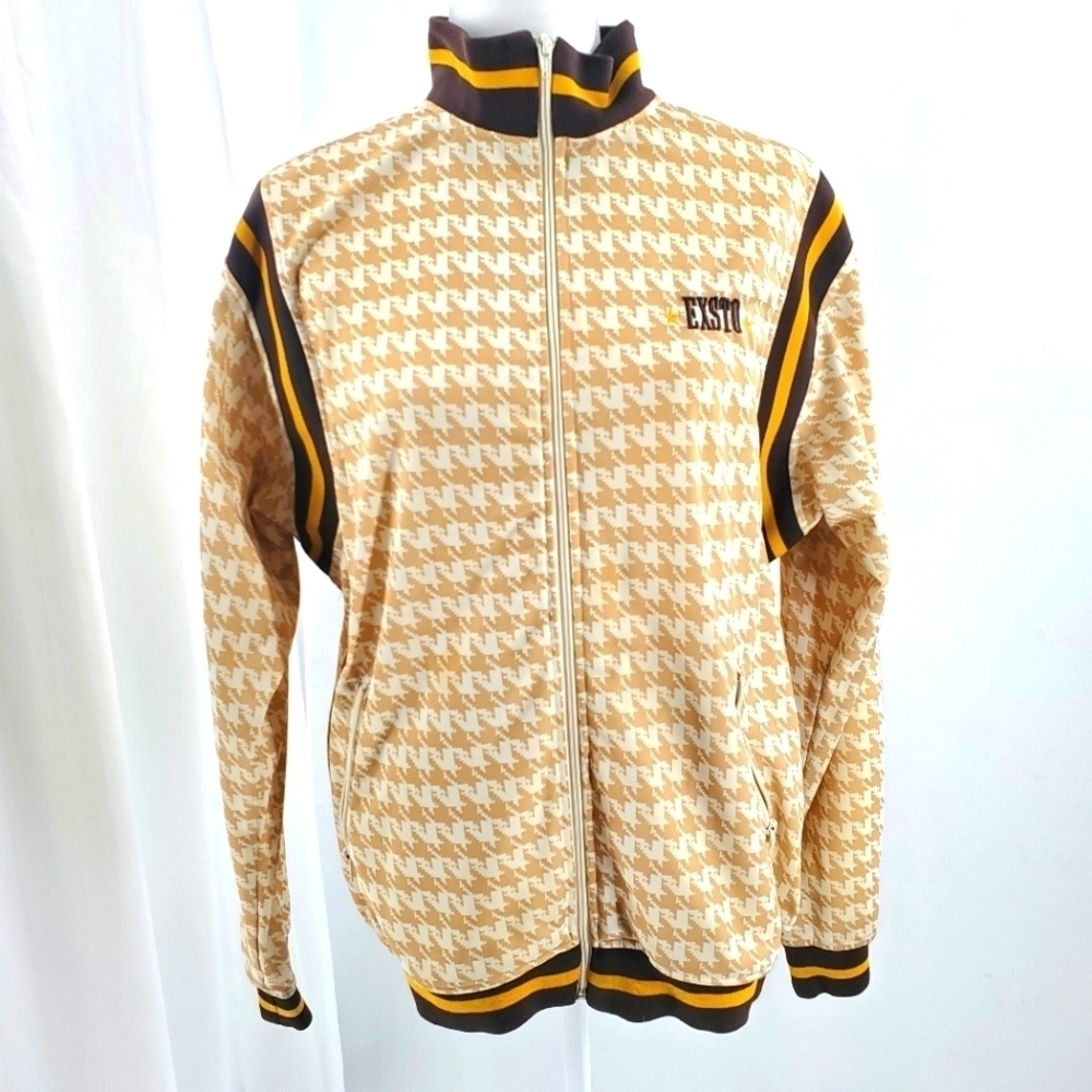 Exsto tan and white pattern jacket mock turtleneck